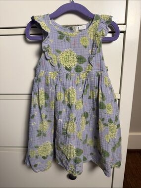 Angel Dear Lavender/Blue Hydrangea Ruffle-Sleeve Sun Dress 100% Cotton (Muslin)